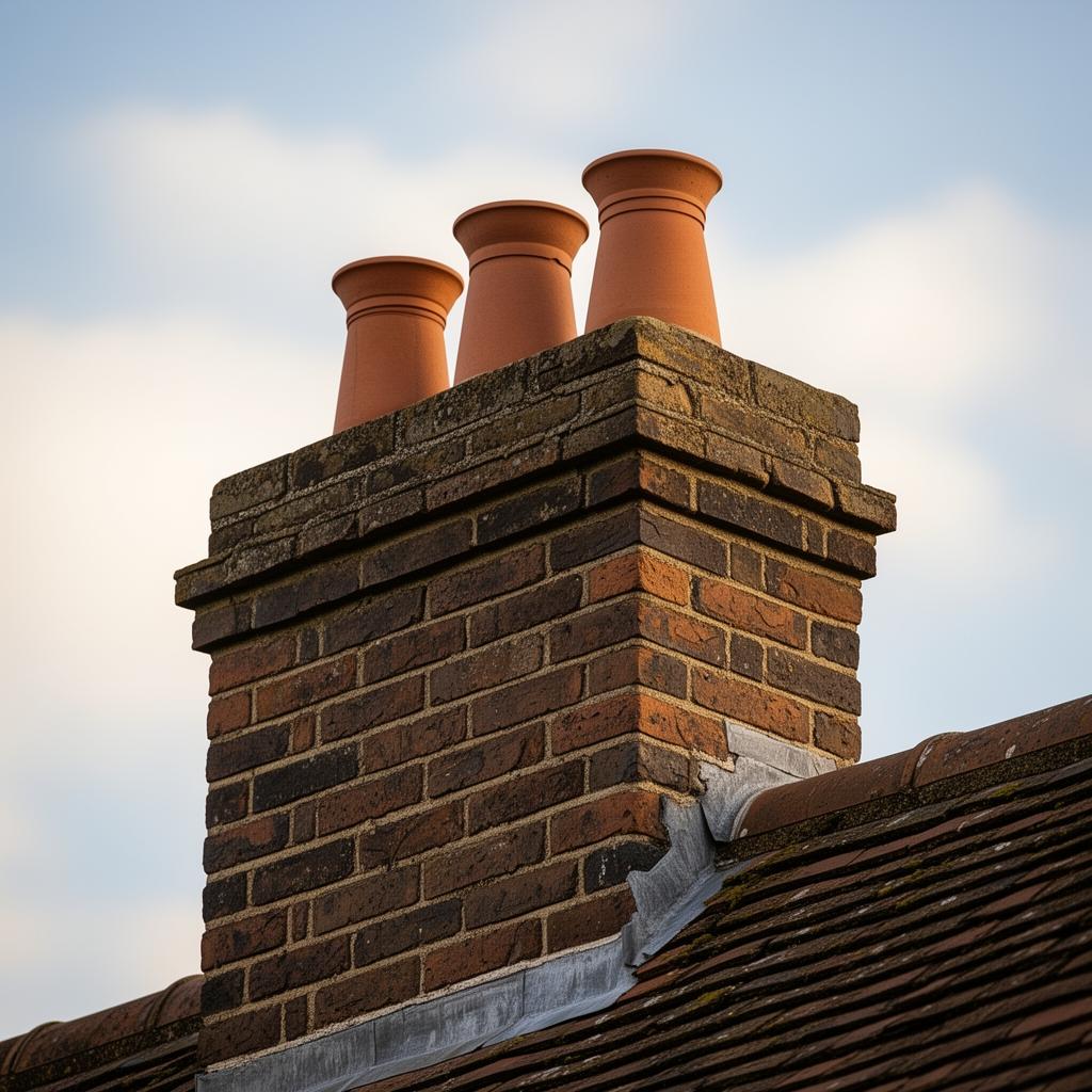 Brick chimney stack with clay pots