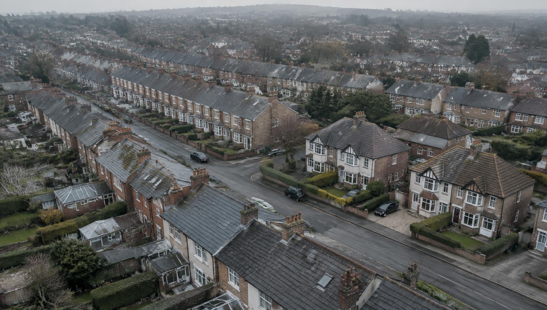 Aerial view of a densely populated traditional residential neighbourhood